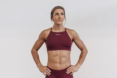 Nobull High-Neck Plush Heather Women's Sports Bras Dark Red | Australia (MO0642)